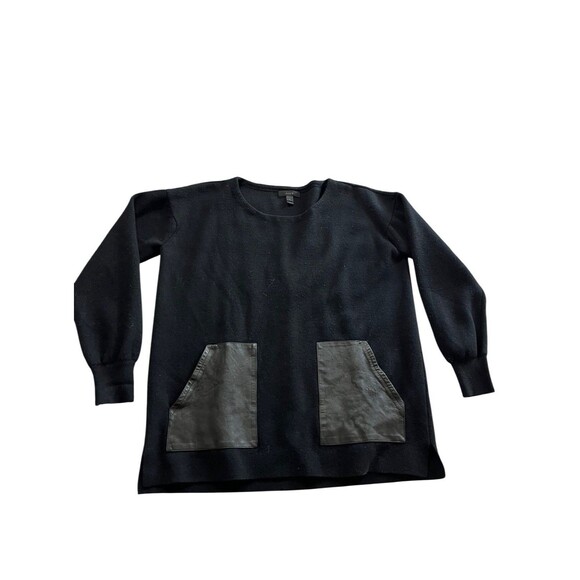 J. Crew Black Merino Wool Pullover Sweater Leather Pockets Women's Size S - Picture 1 of 9